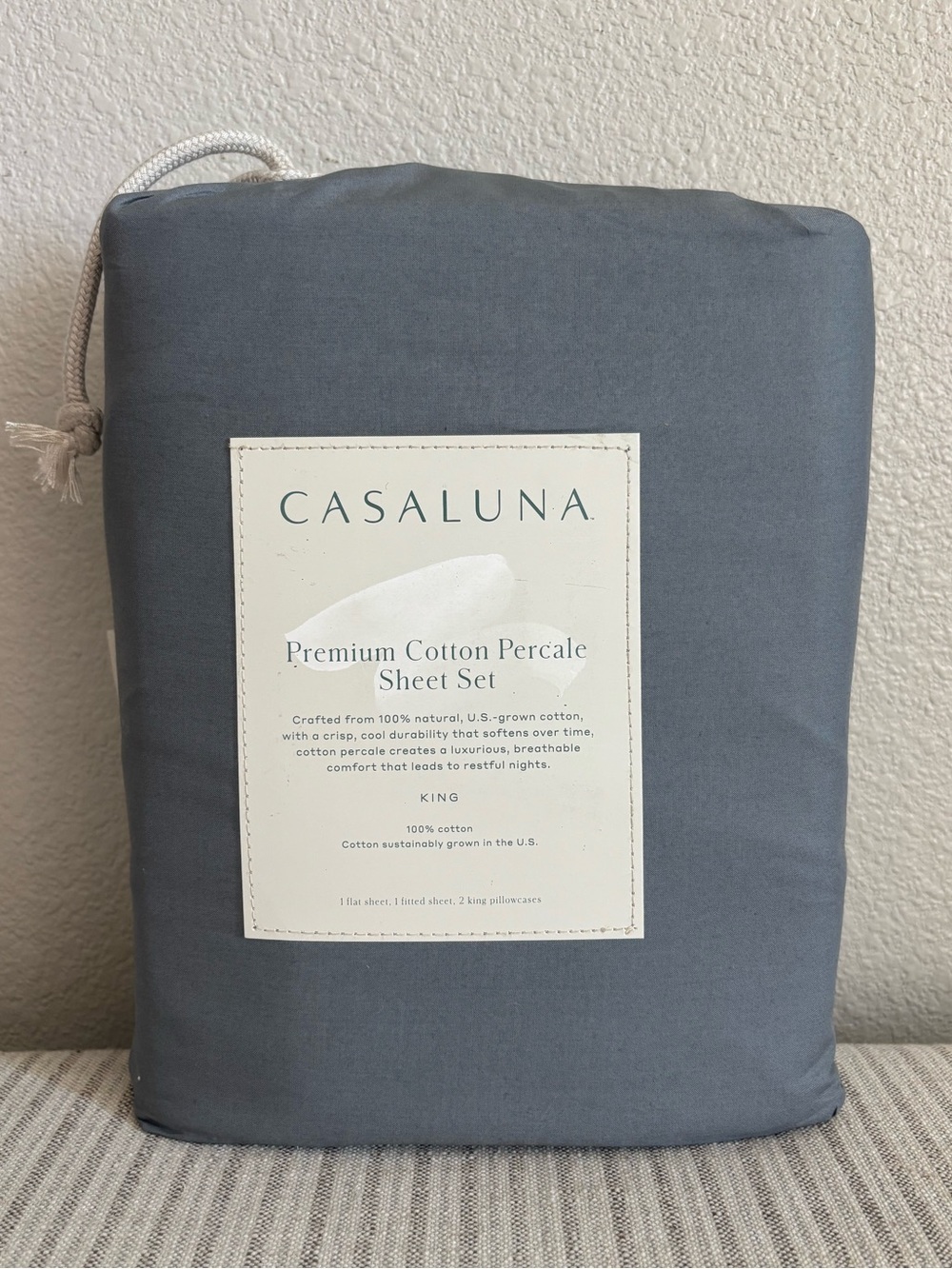NWT King 400 Thread Count Percale Sheet Set Mineral Blue - Casaluna